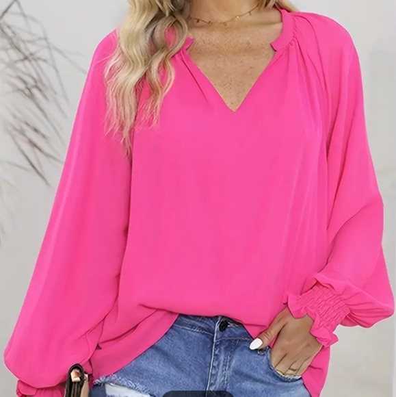 Boutique Tops - Beautiful Rose Pink Long Sleeve Blouse